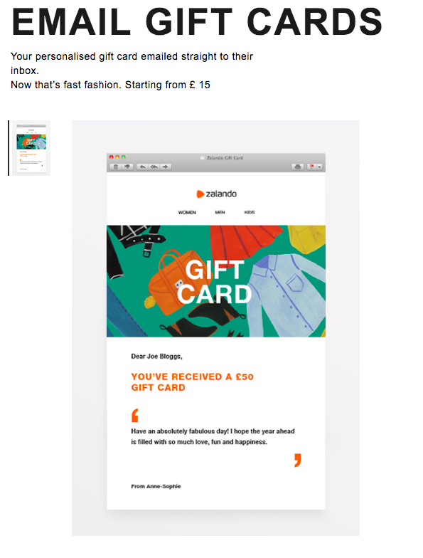  Zalando می تواند کارت هدیه خود را از طریق ایمیل ارسال کند 