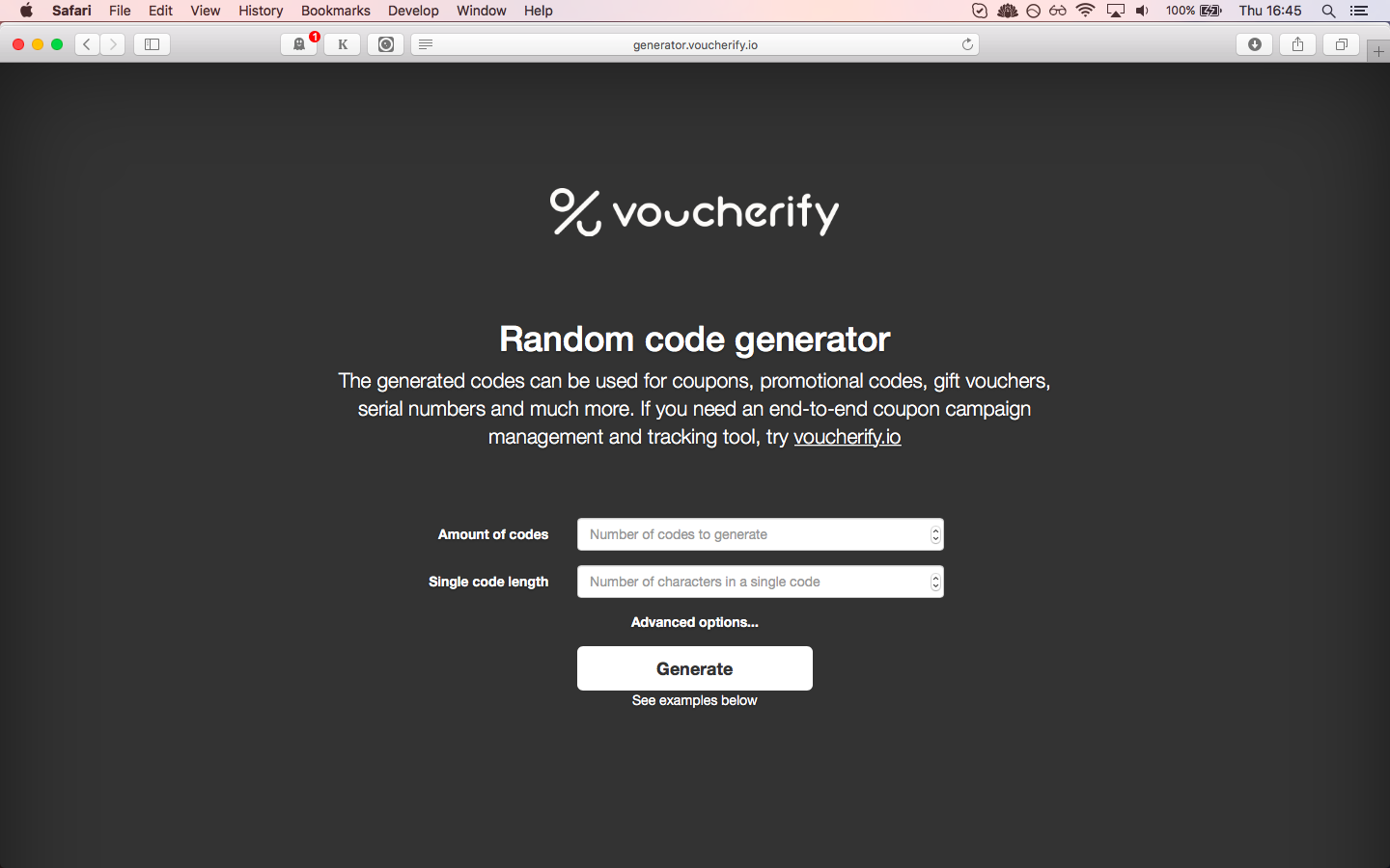  تولید کننده کد تصادفی Voucherify 