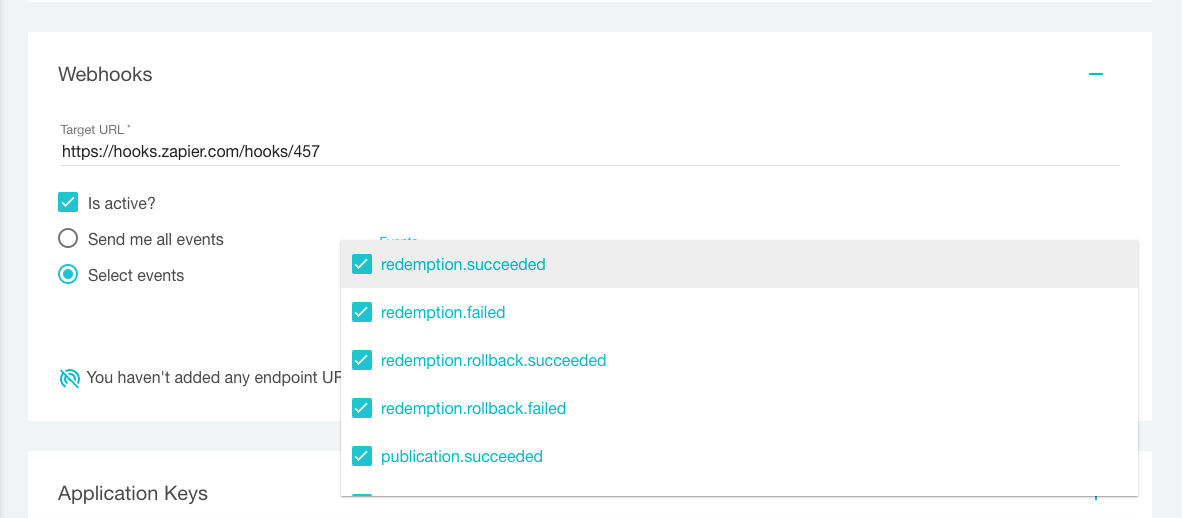  Webhooks در Voucherify - انتخاب رویدادها 